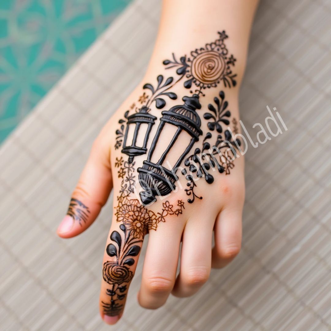 نقش حناء رمضان تصاميم فوانيس وتمور