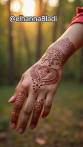 نقش حناء عيد الحب 14 فبراير بشكل قلوب مترابطة