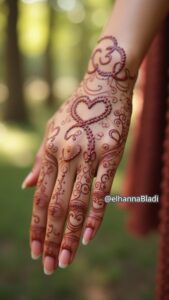 نقش حناء عيد الحب 14 فبراير بشكل قلوب مترابطة